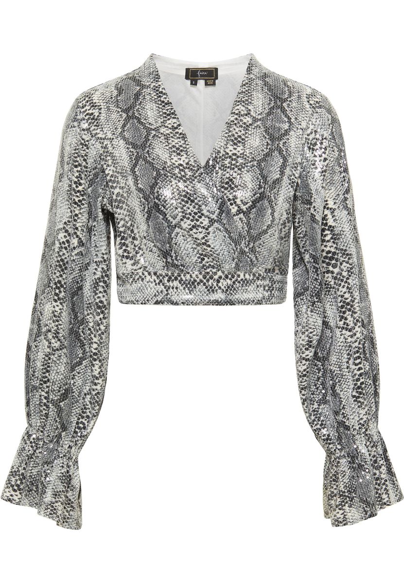 Wickelbluse mit Pailletten-Schlangenmuster