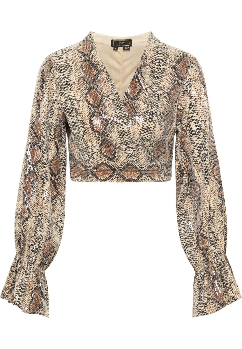 Wickelbluse mit Pailletten-Schlangenmuster
