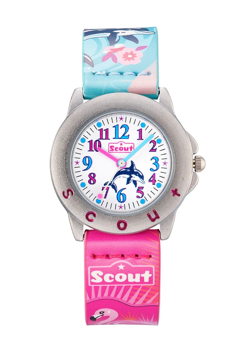 Verspielte Delfin- und Flamingo-Uhr