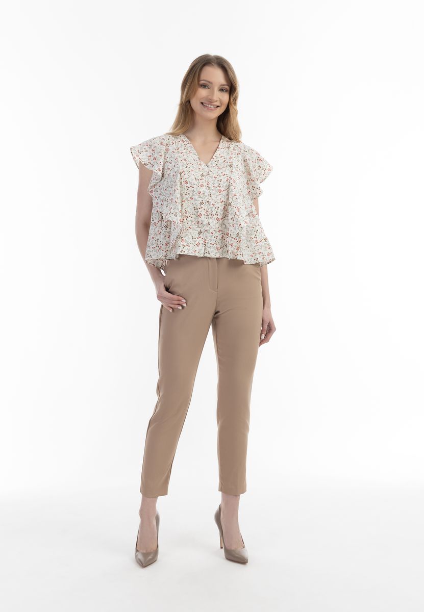 Florale Volant-Bluse mit V-Ausschnitt