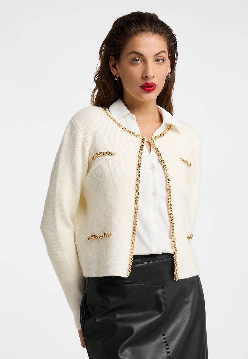 Eleganter Strickcardigan mit Kettenbesatz