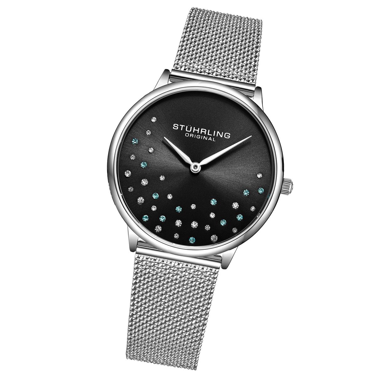 Elegante Mesh-Armbanduhr mit Kristalldetail