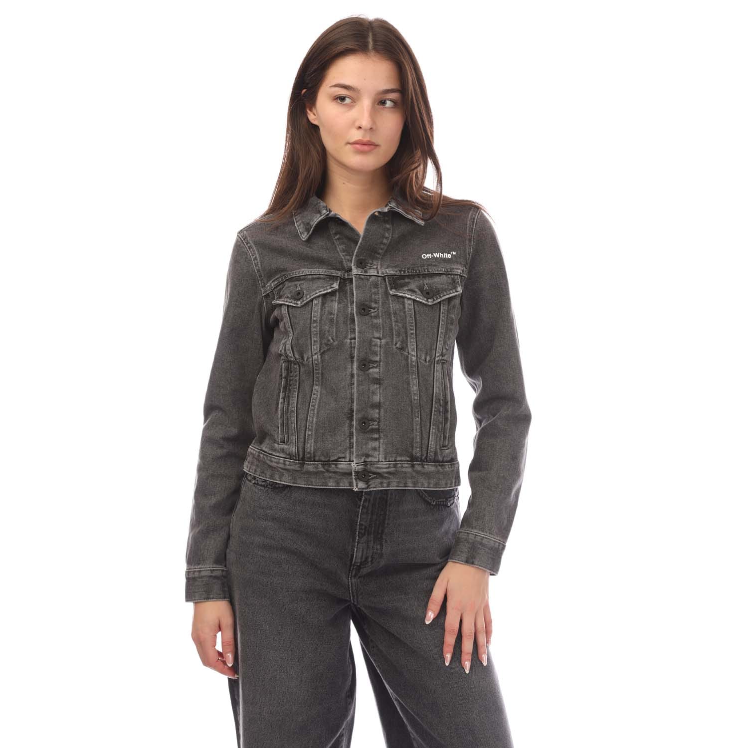 Denim-Jacke mit Diagonaler Grafik