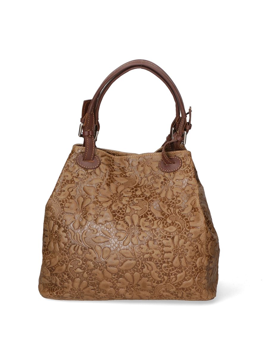 Lederhandtasche mit Blumenprägung