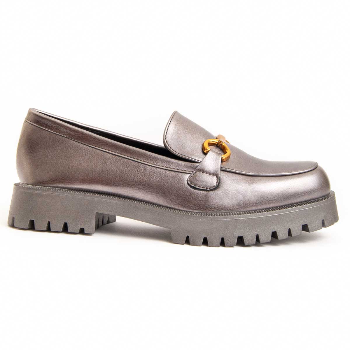 Metallic-Plateau-Loafer mit Trensenspange