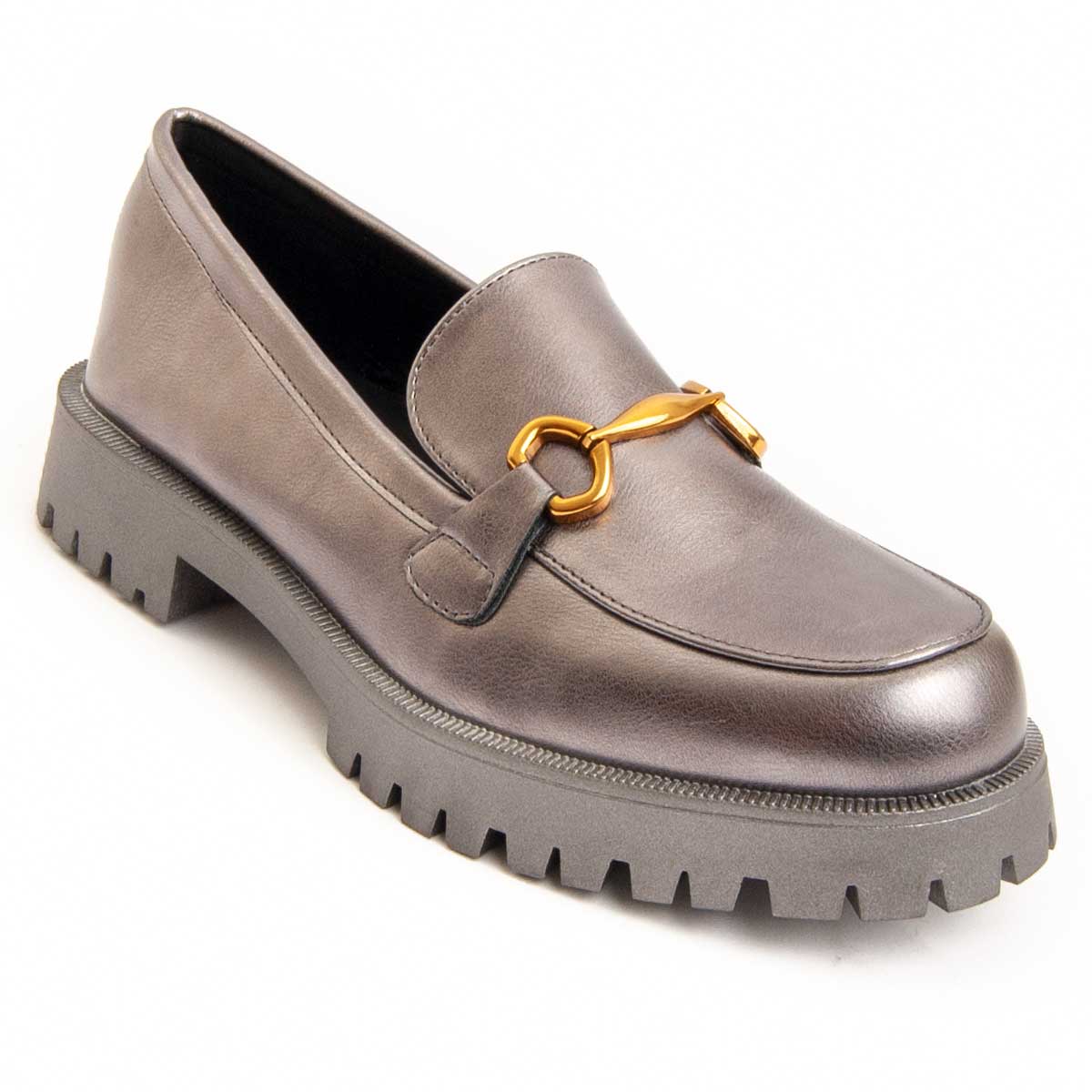 Metallic-Plateau-Loafer mit Trensenspange
