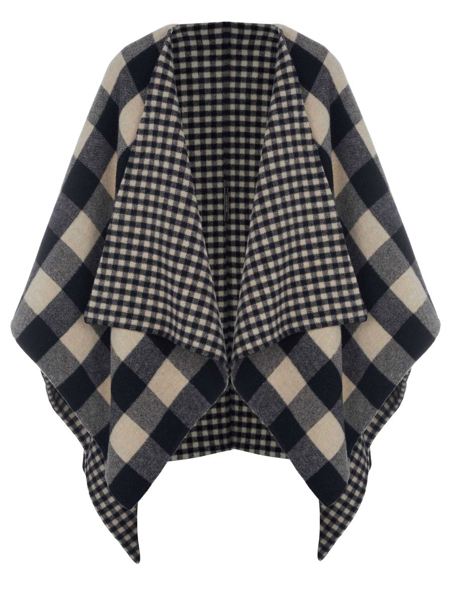 Wendbarer Karo-Poncho aus Wolle