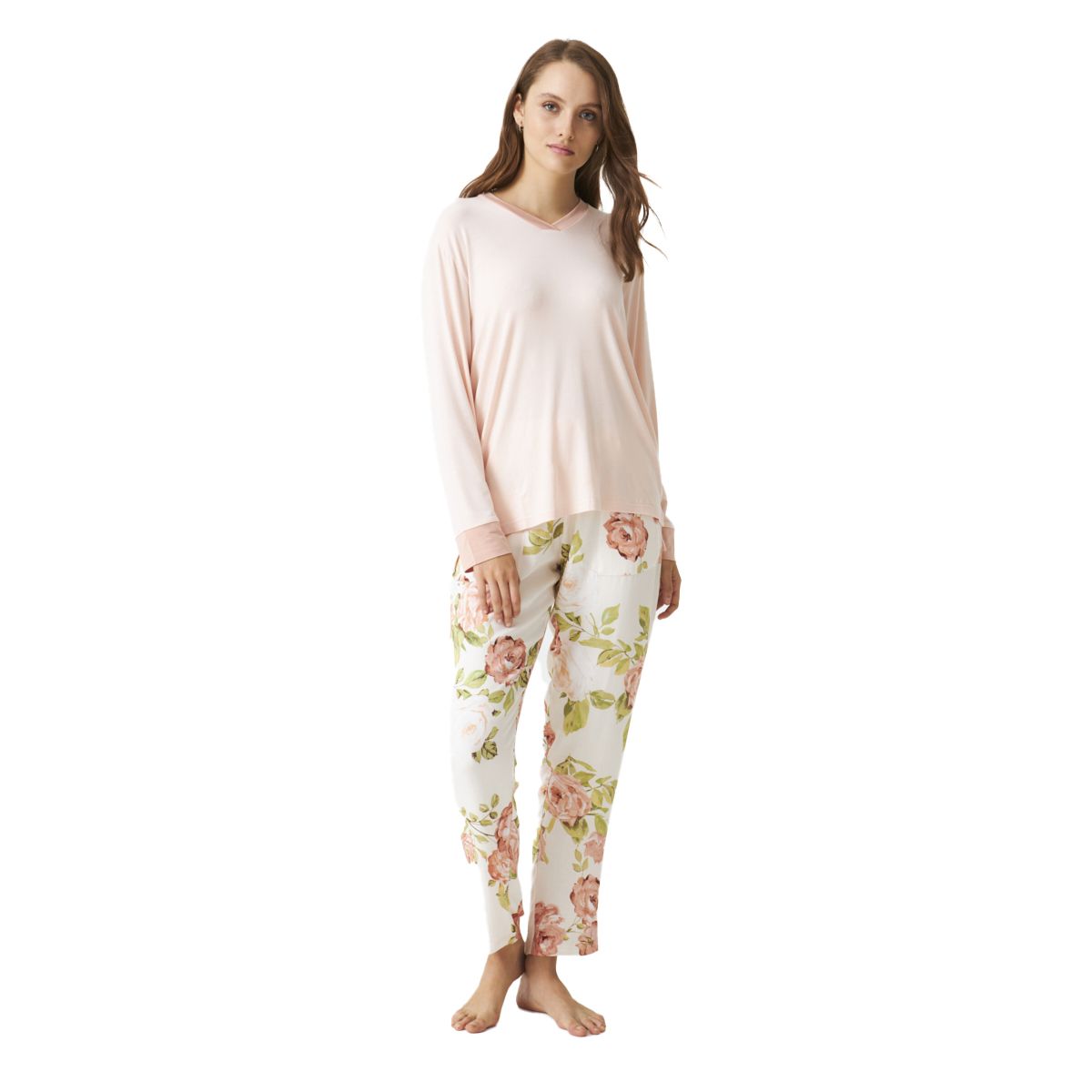 Langärmeliges Pyjama-Set mit Blumenhose