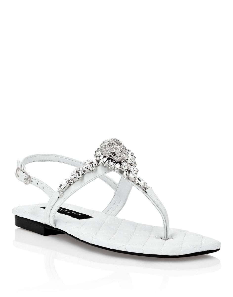 T-Strap-Sandalen mit Kristall-Totenkopf