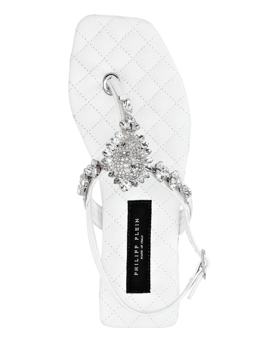 T-Strap-Sandalen mit Kristall-Totenkopf