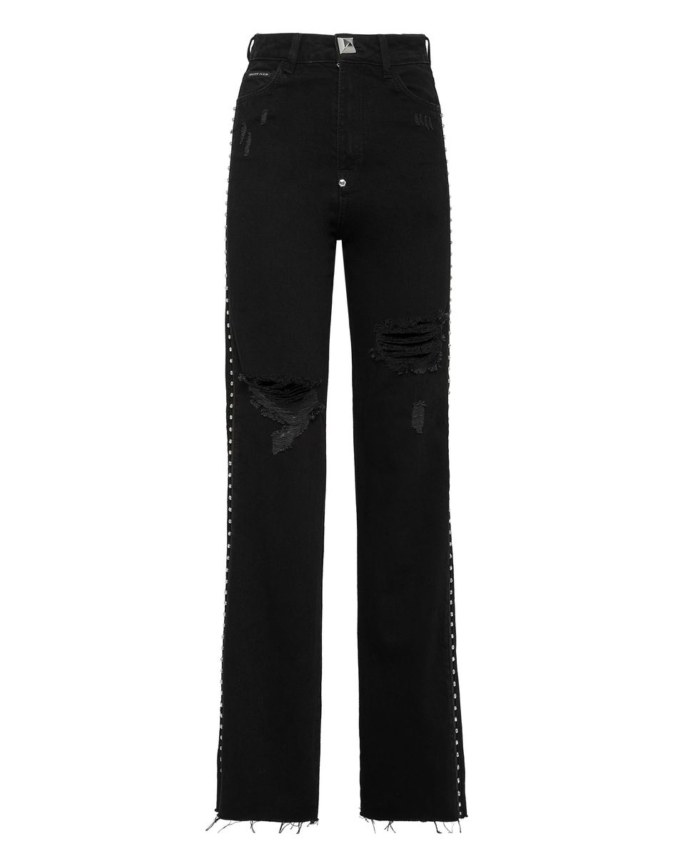 Weite Jeans mit Strassbesatz