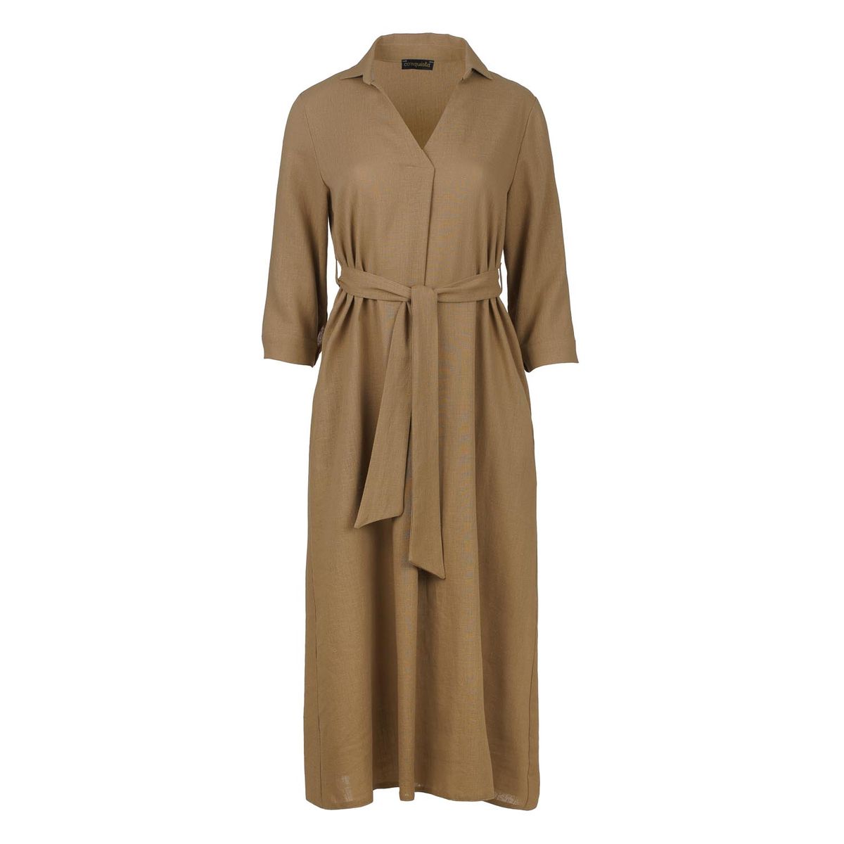 Elegantes Leinen-Midikleid mit Gürtel