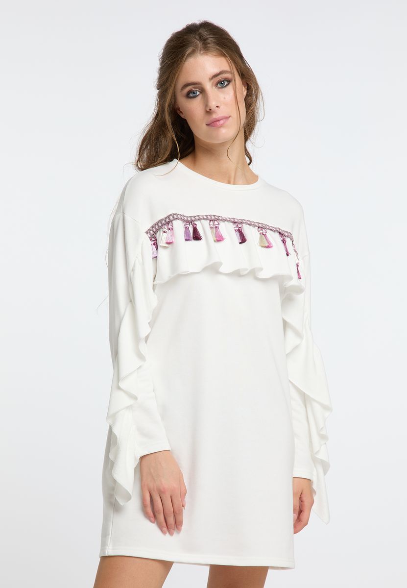Sweatkleid mit Quasten und Volants