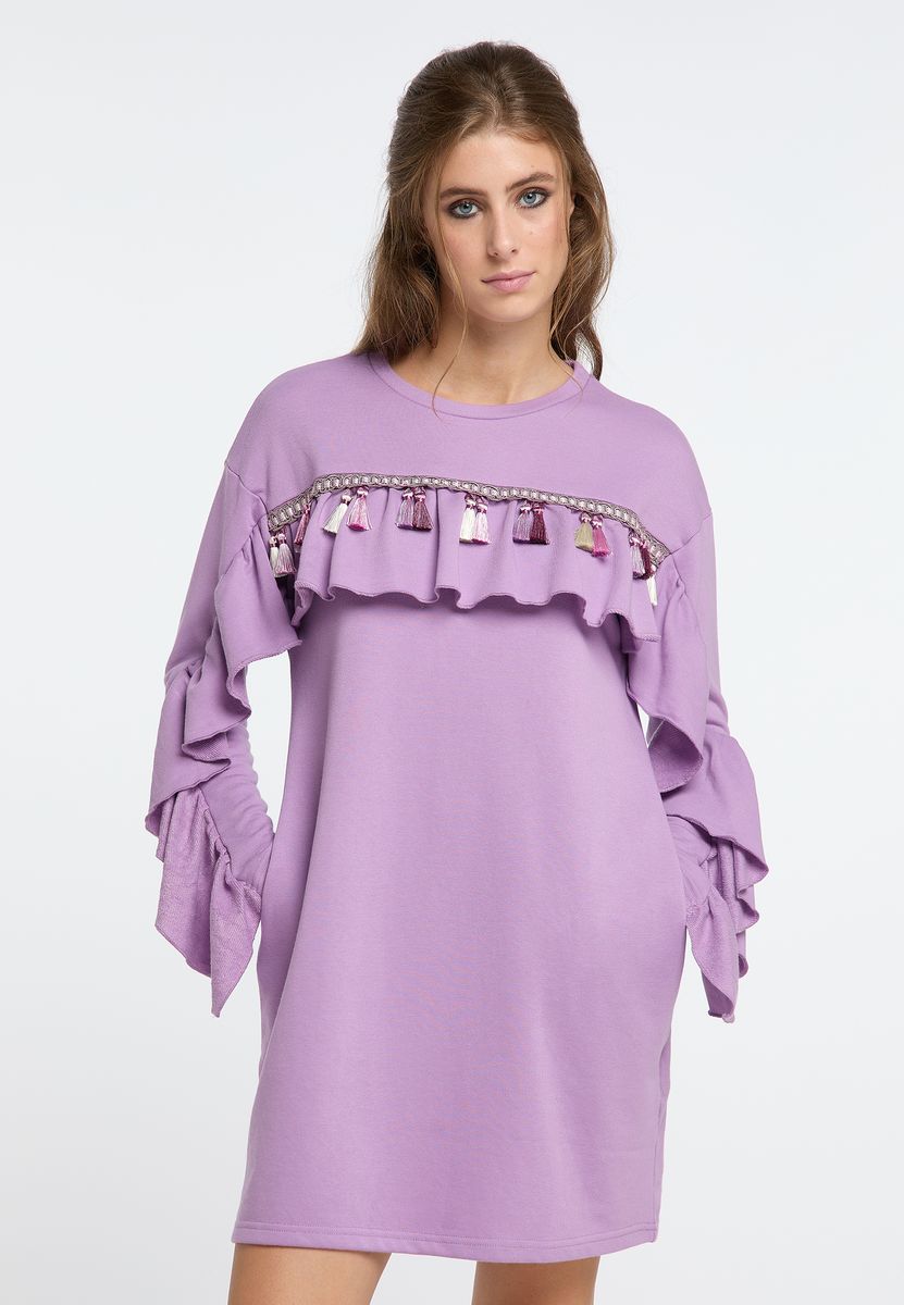 Sweatkleid mit Quasten und Volants