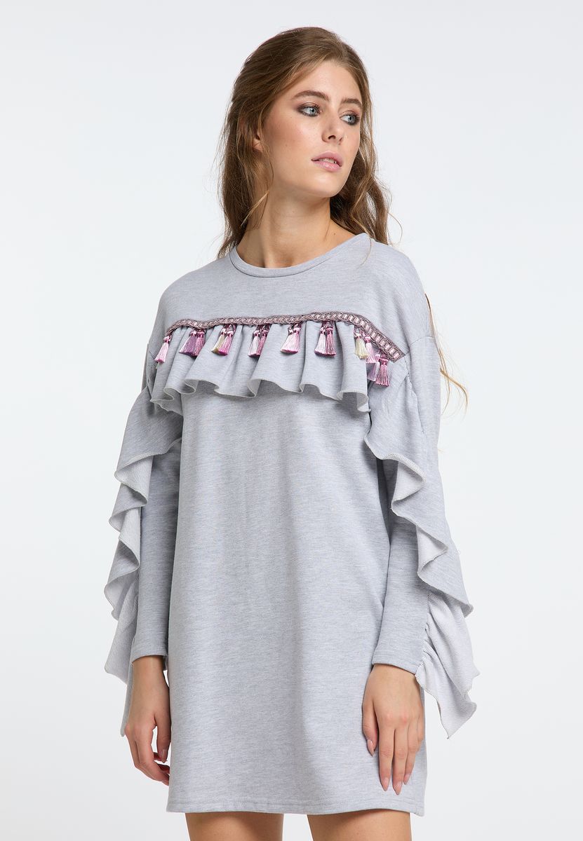 Sweatkleid mit Quasten und Volants