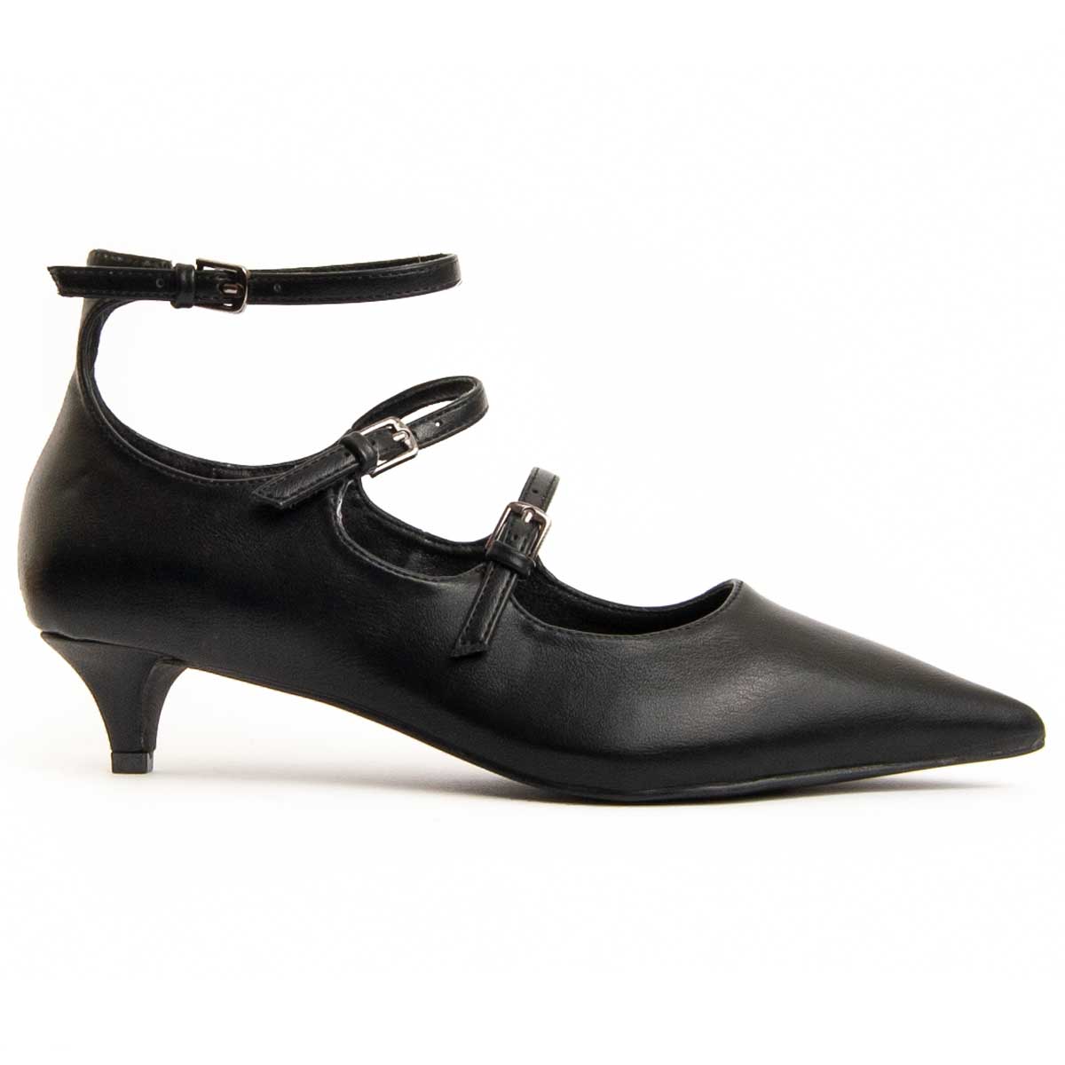 Spitzzulaufende Kitten-Heels mit Dreifachriemen