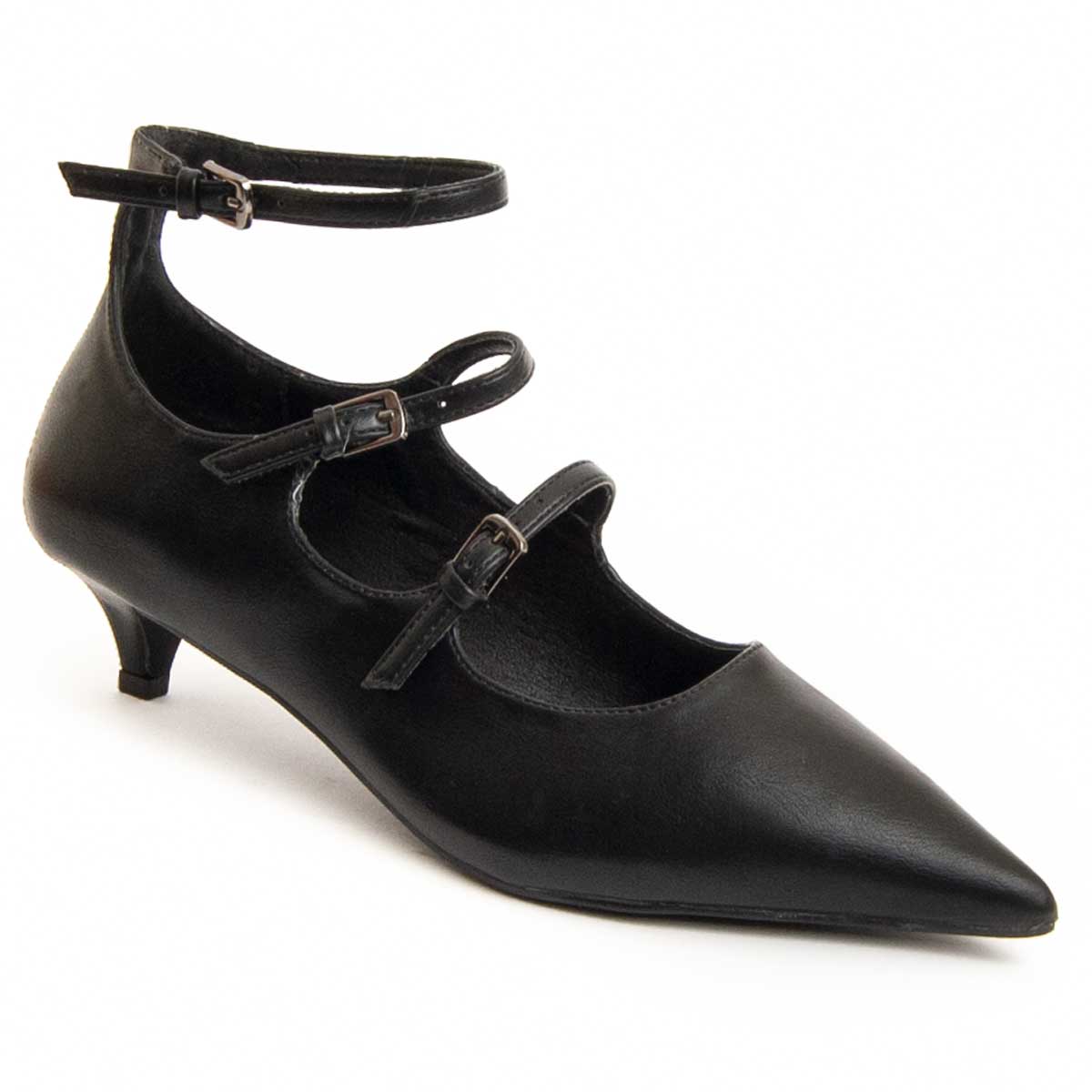 Spitzzulaufende Kitten-Heels mit Dreifachriemen