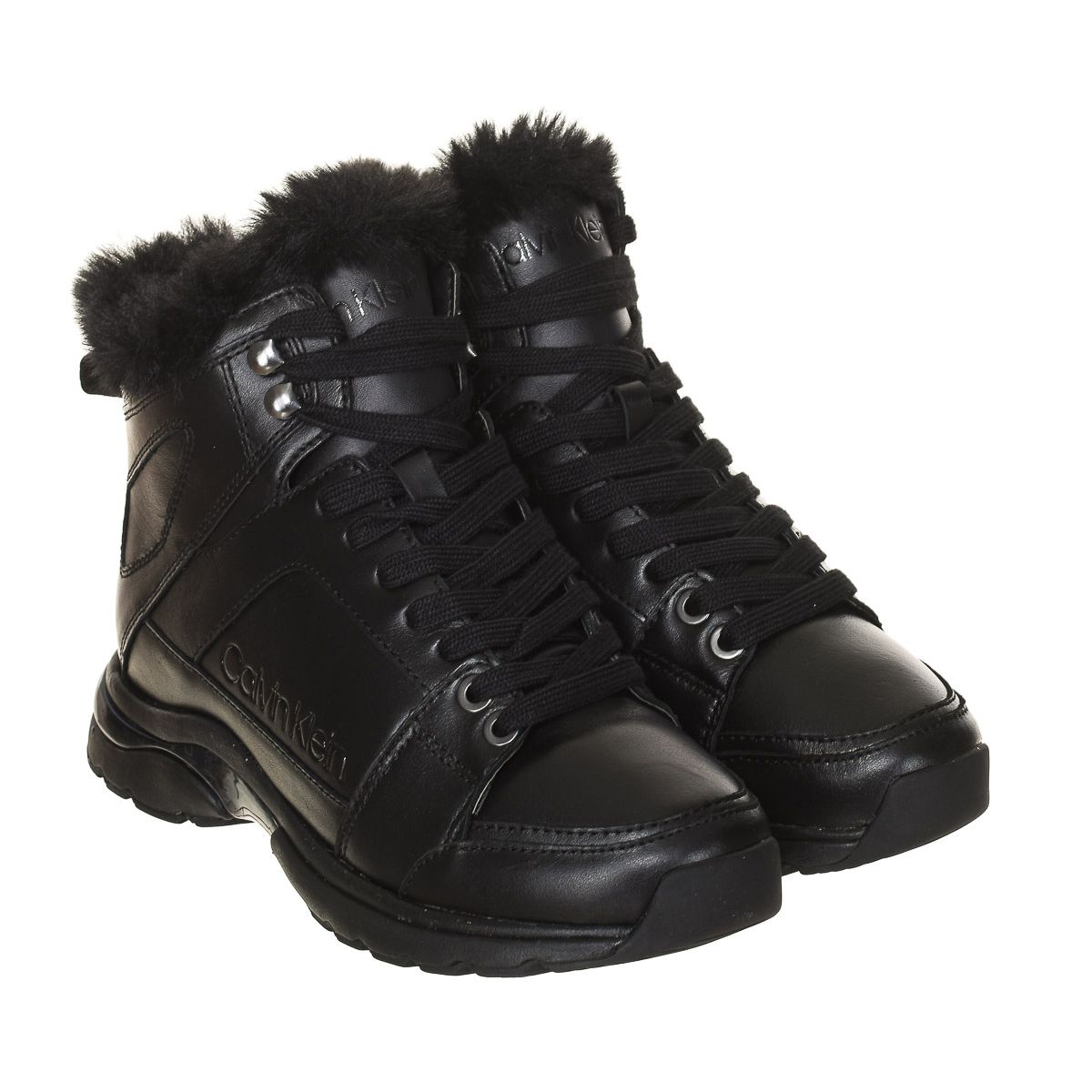 Leder-High-Top-Sneaker mit Kunstfellbesatz