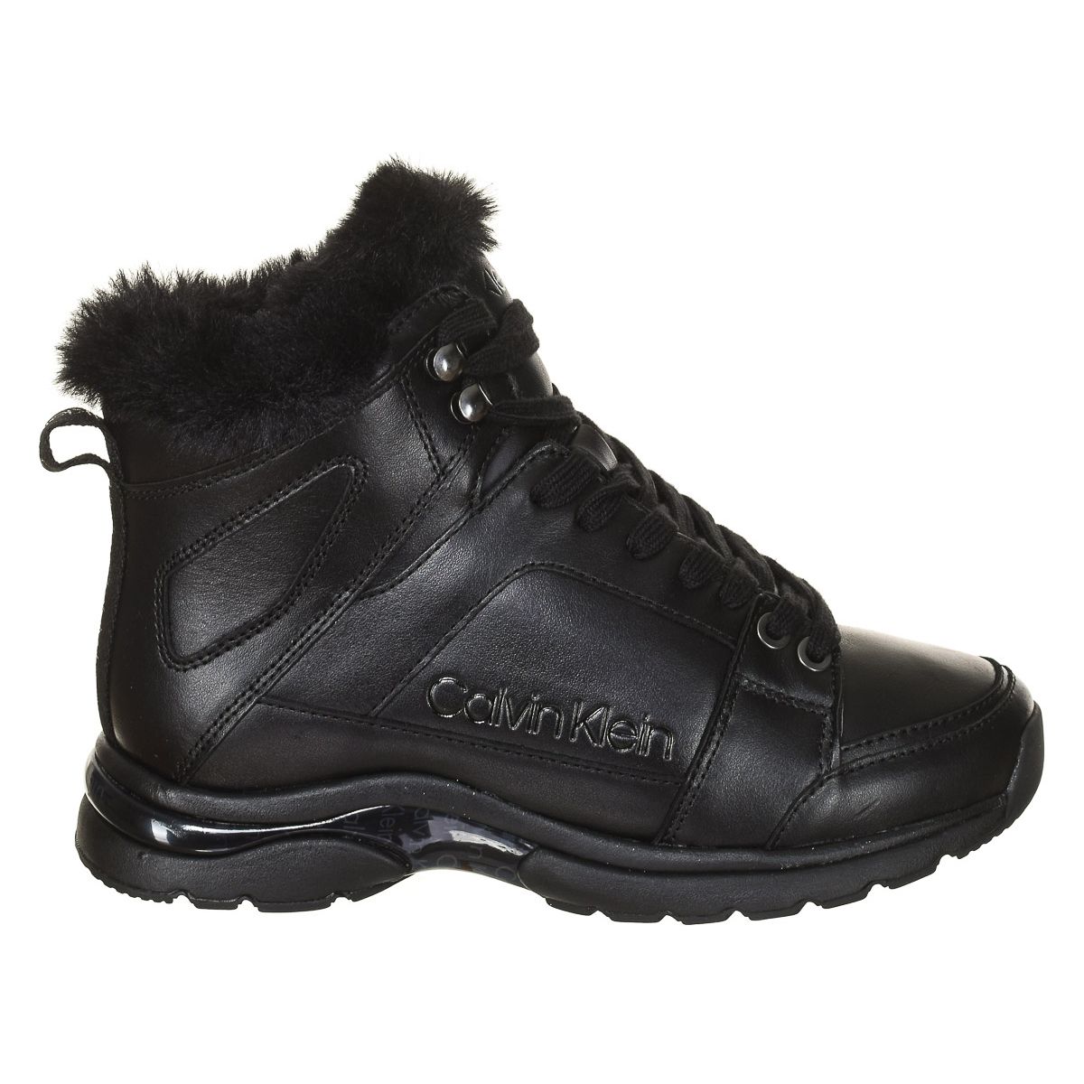 Leder-High-Top-Sneaker mit Kunstfellbesatz