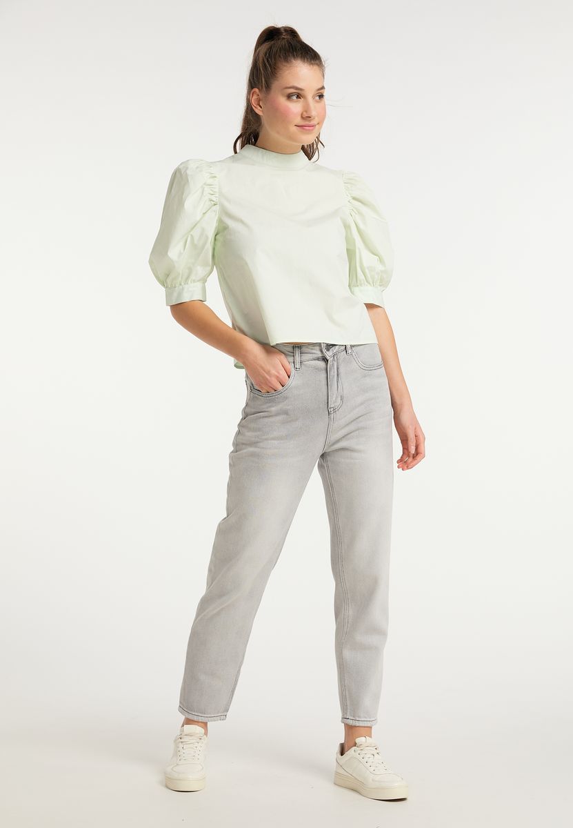 Hochgeschlossene Puffärmel-Bluse aus Baumwolle