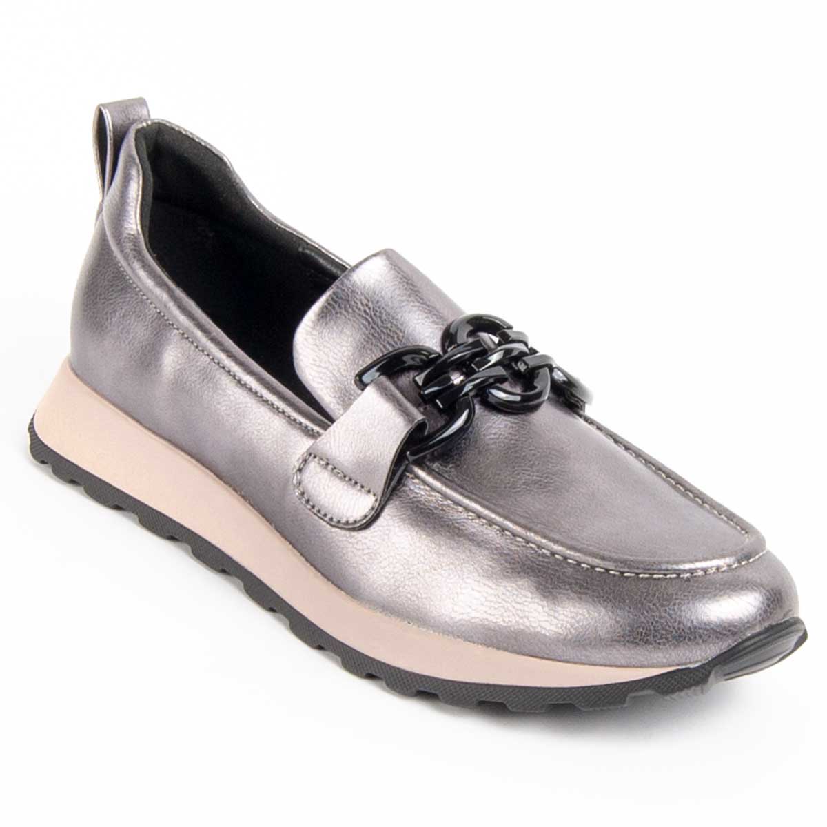 Metallische Mokassin-Loafer mit Plateausohle