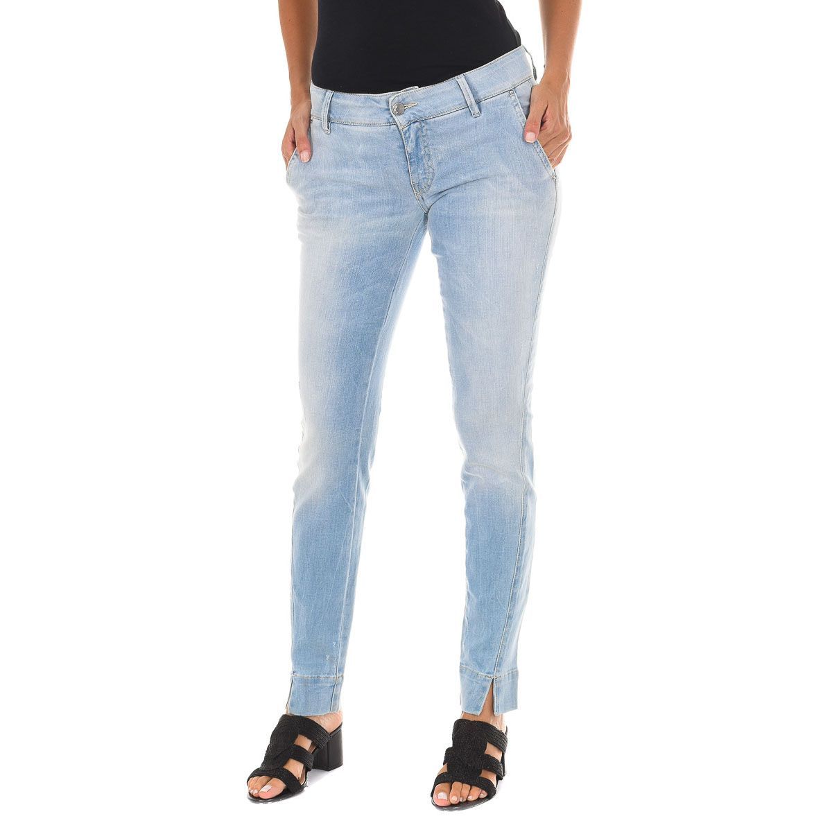 Slim-Fit-Jeans mit Used-Effekt und Saumschlitzen