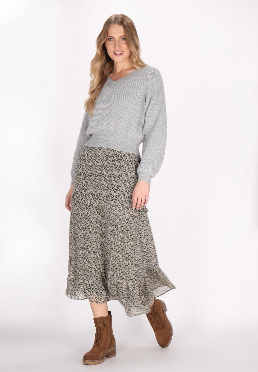 Strukturierter V-Ausschnitt Strickpullover
