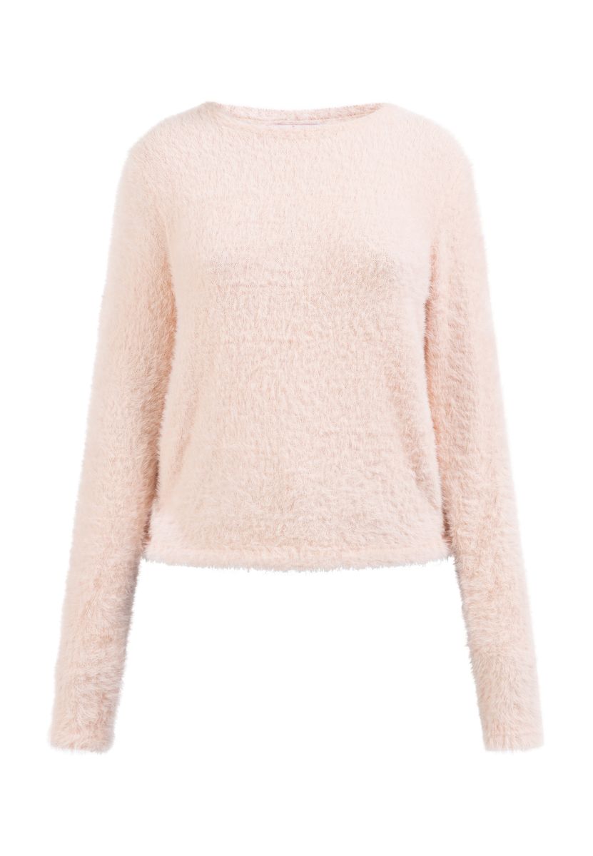 Weicher flauschiger Fransengarn-Strickpullover
