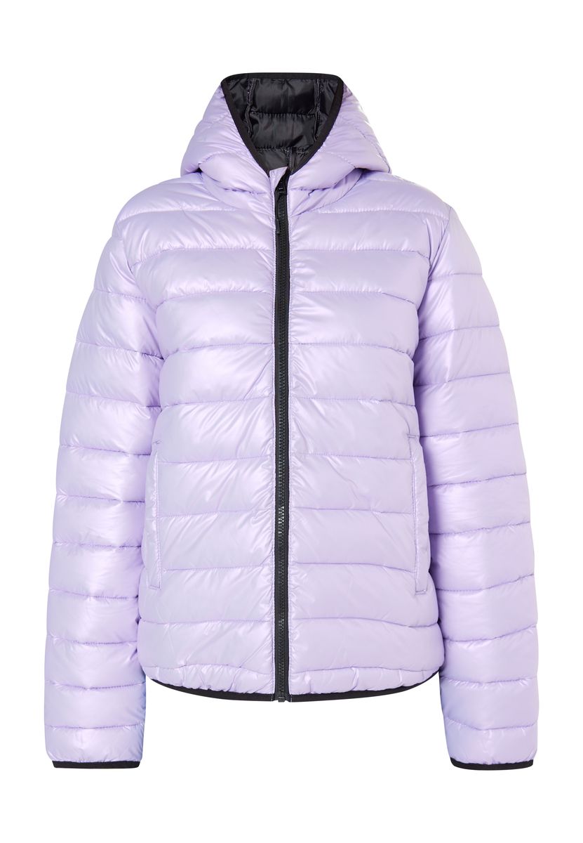 Glänzende gesteppte Pufferjacke mit Kapuze