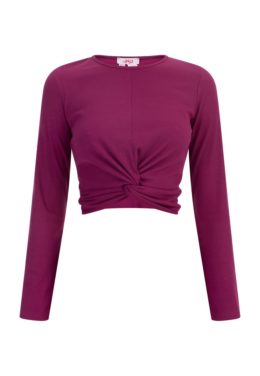 Geripptes Crop-Top mit Knotendetail