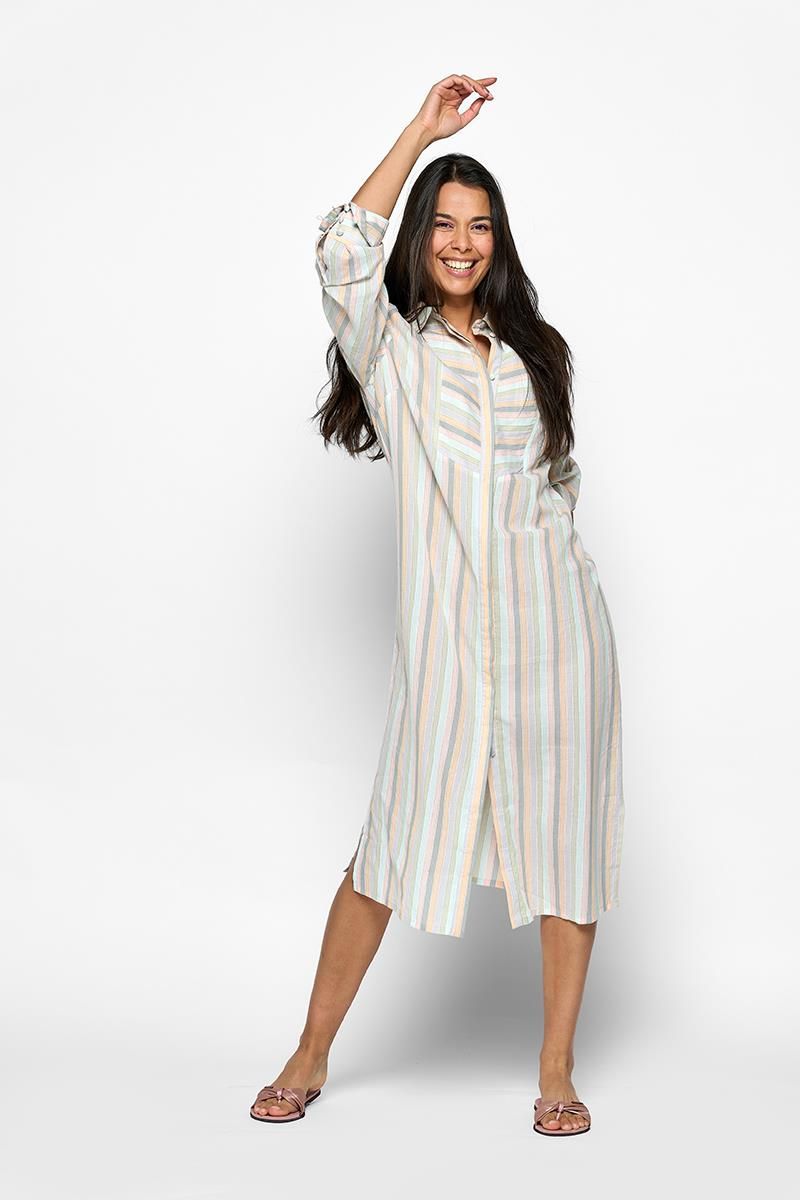 Gestreiftes Maxi-Hemdblusenkleid mit Lurex