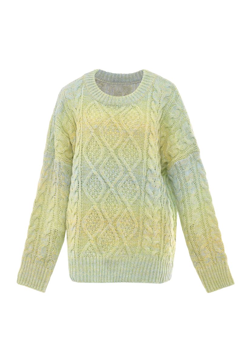 Zopfstrick-Pullover in Ombré-Optik