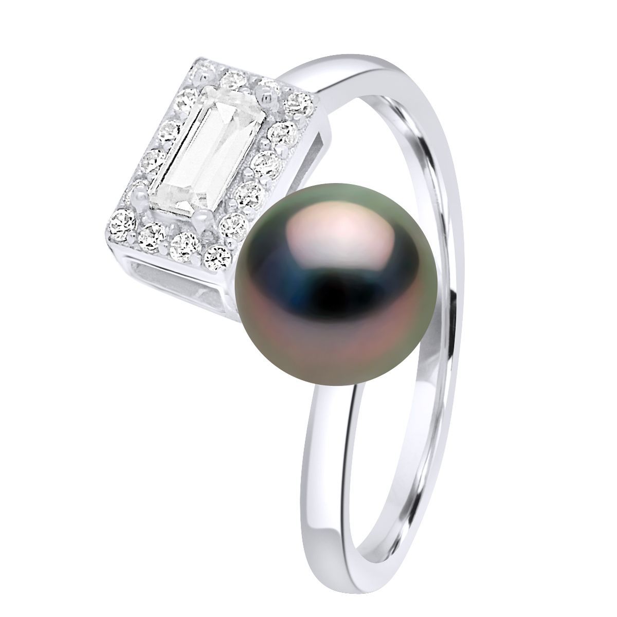 Ring mit Baguette-Zirkonia und Tahitiperle