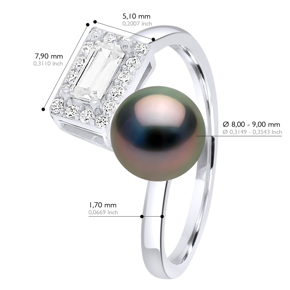 Ring mit Baguette-Zirkonia und Tahitiperle