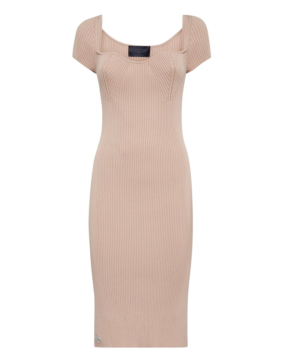 Rippstrick-Midikleid mit Herzausschnitt