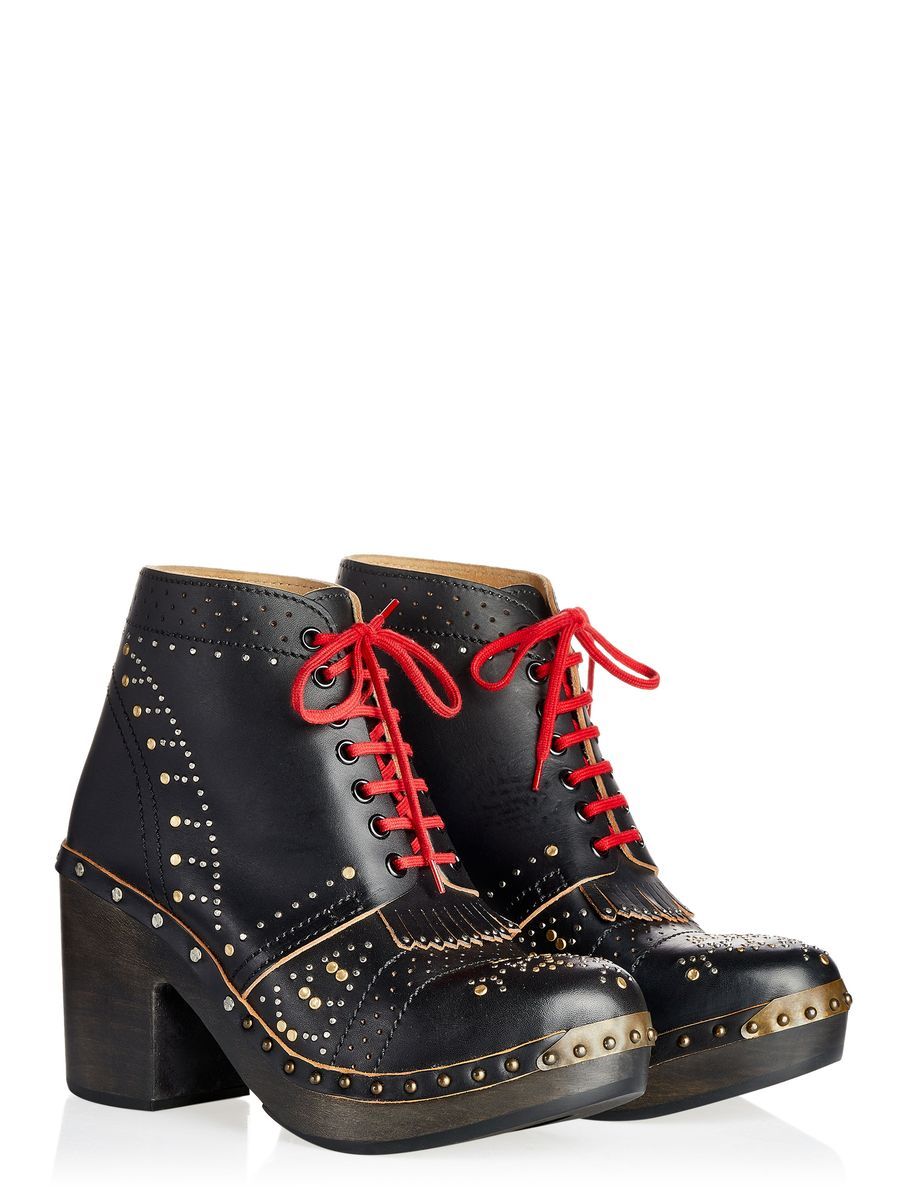 Schnür-Clog-Stiefel mit Flügelkappen-Muster