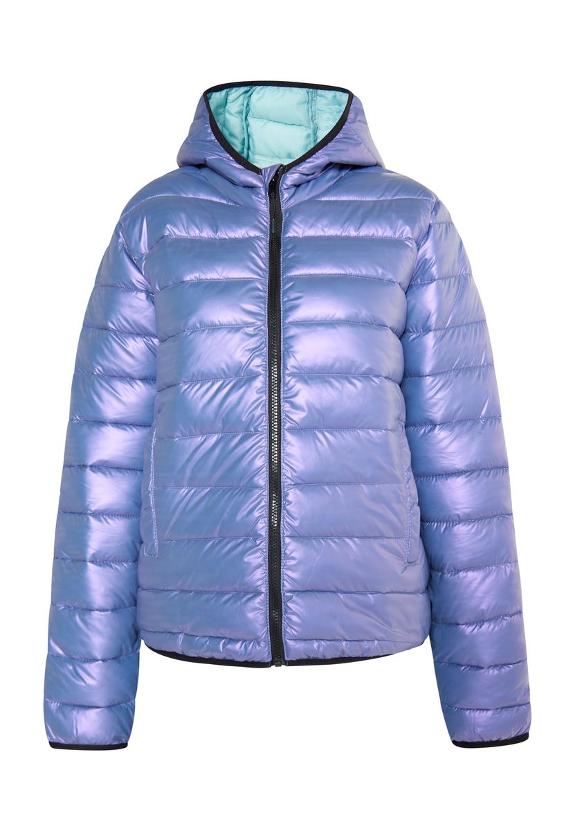 Schillernde glänzende Steppjacke mit Kapuze