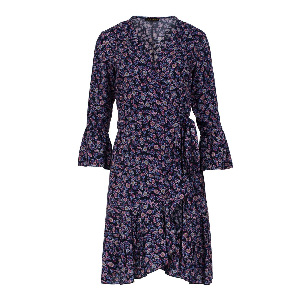 Geblümtes Wickelkleid mit Glockenärmeln