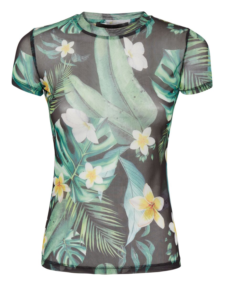 Mesh-Top mit tropischem Blumenprint
