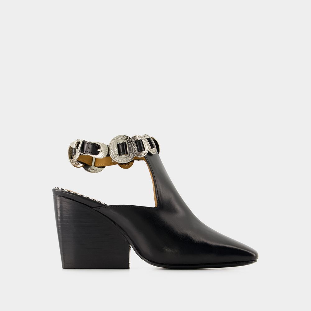 Leder-Mule-Stiefeletten mit Western-Schnallen