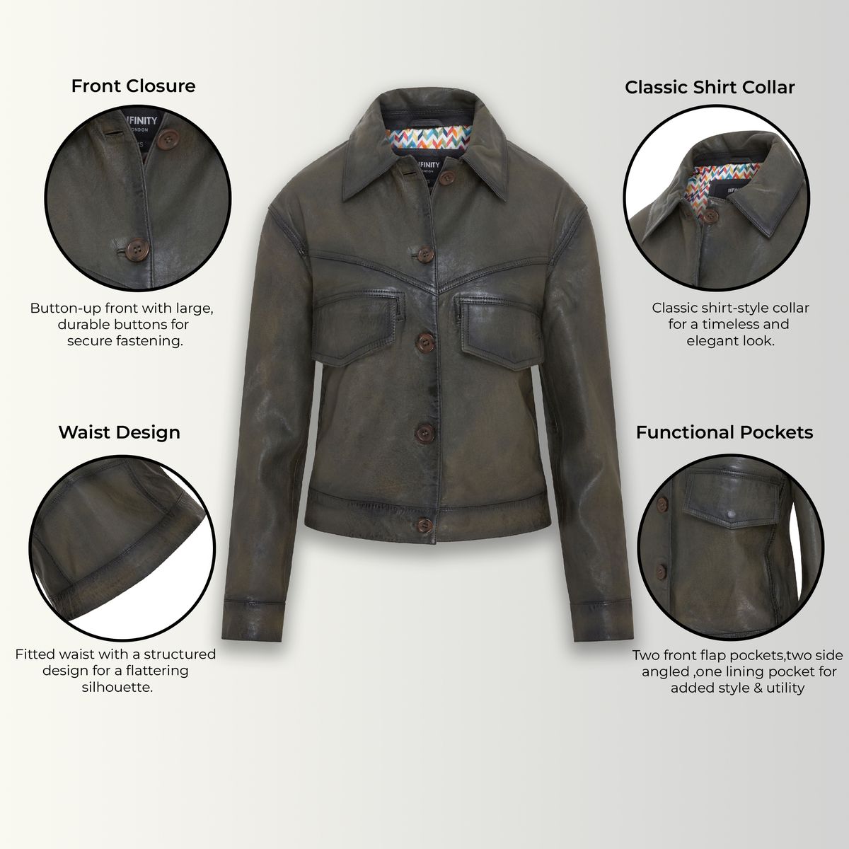Lederjacke im Vintage-Stil mit Knöpfen