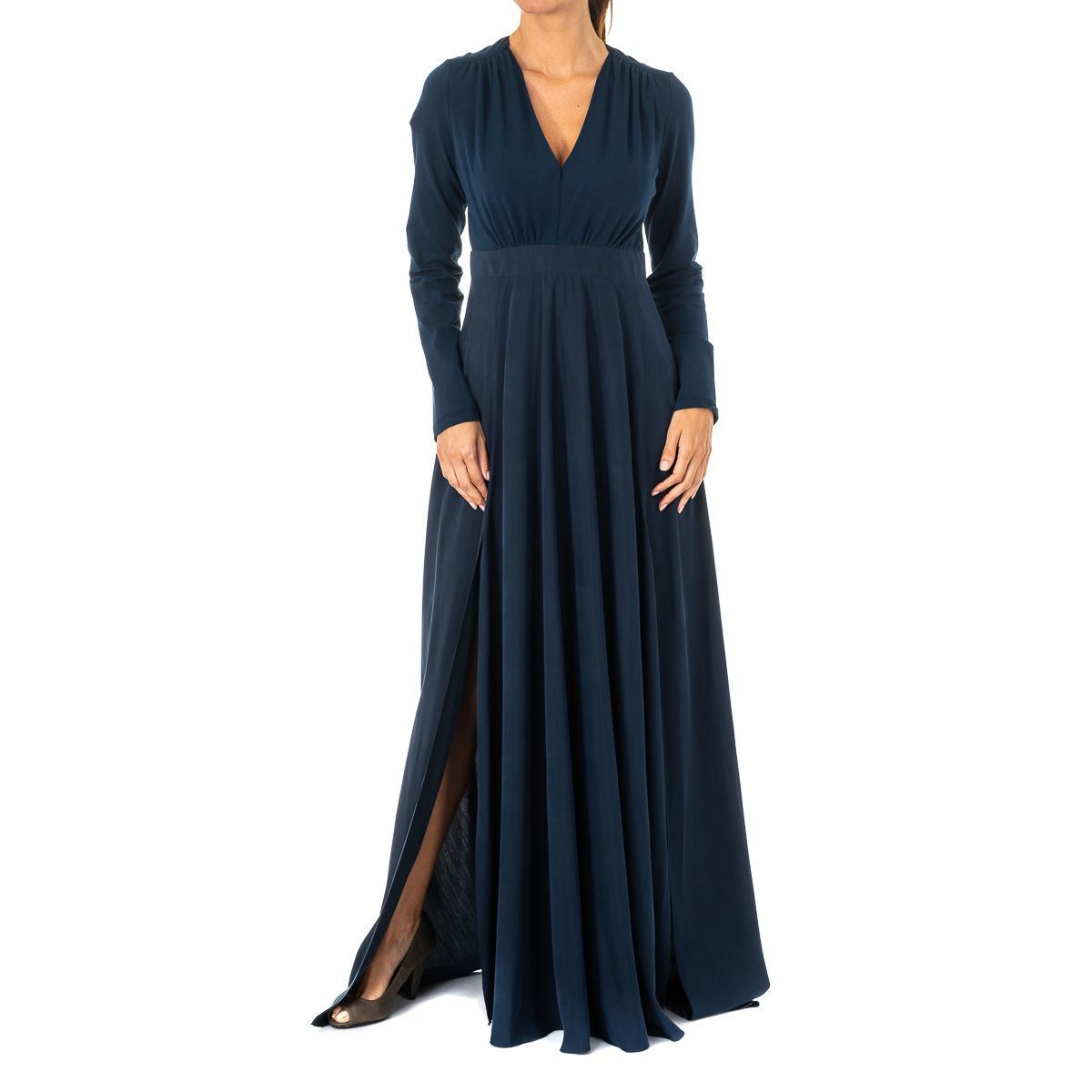 Elegantes langärmeliges Maxikleid mit V-Ausschnitt
