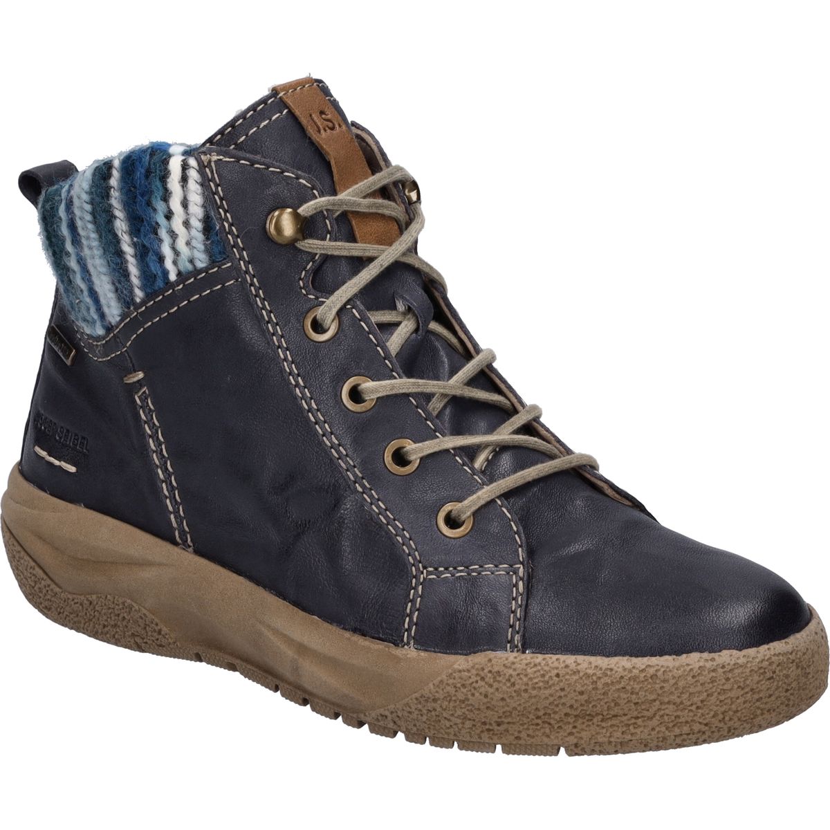 Leder-Schnürstiefelette mit Strickkragen