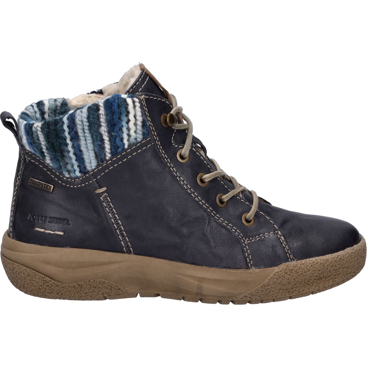 Leder-Schnürstiefelette mit Strickkragen