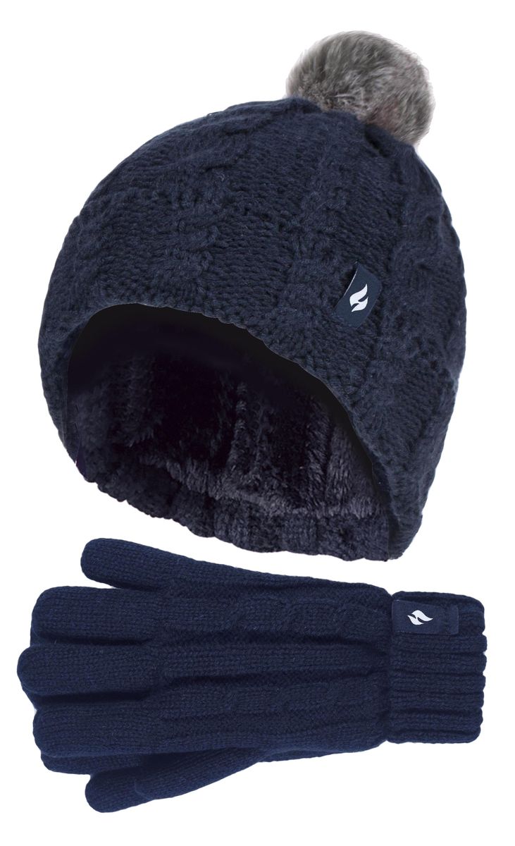 Zopfstrick-Mütze und Handschuhe Set