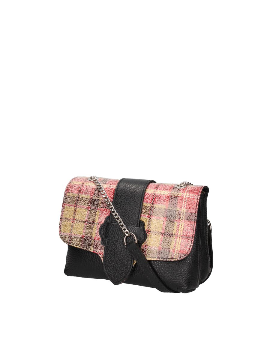 Leder-Schultertasche mit Karomuster-Überschlag