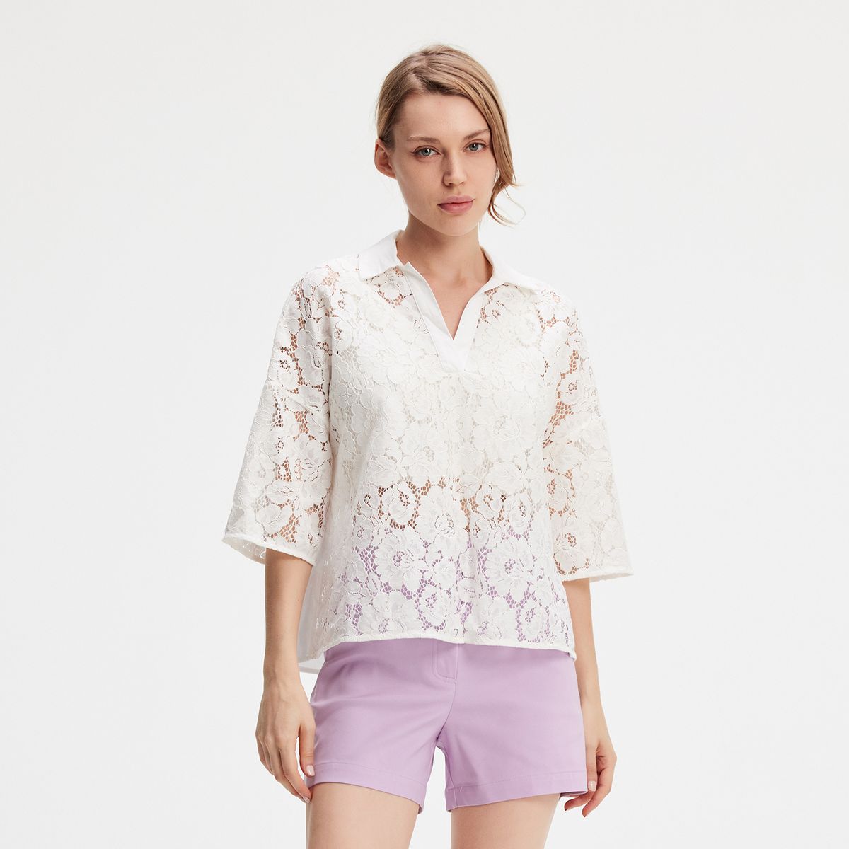 Bluse aus Spitze und Baumwollpopeline
