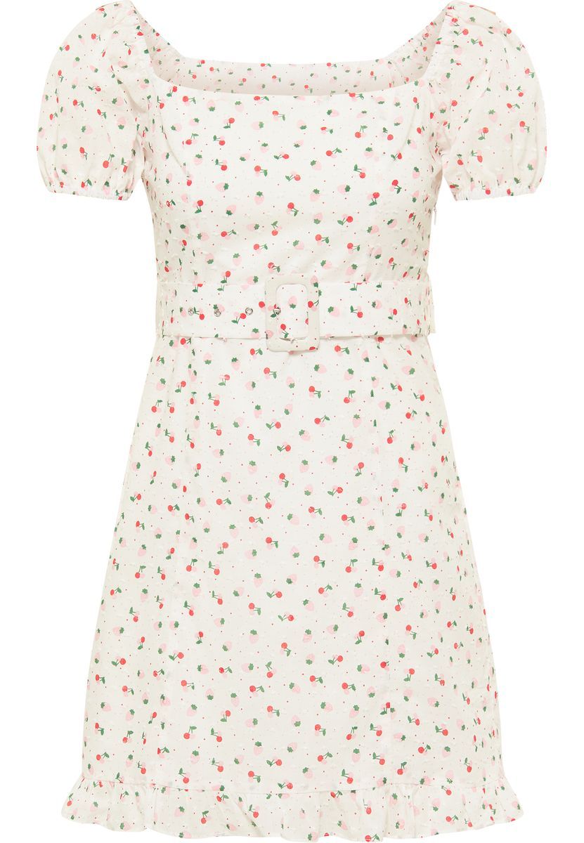 Kurzes Früchteprint-Kleid mit Puffärmeln