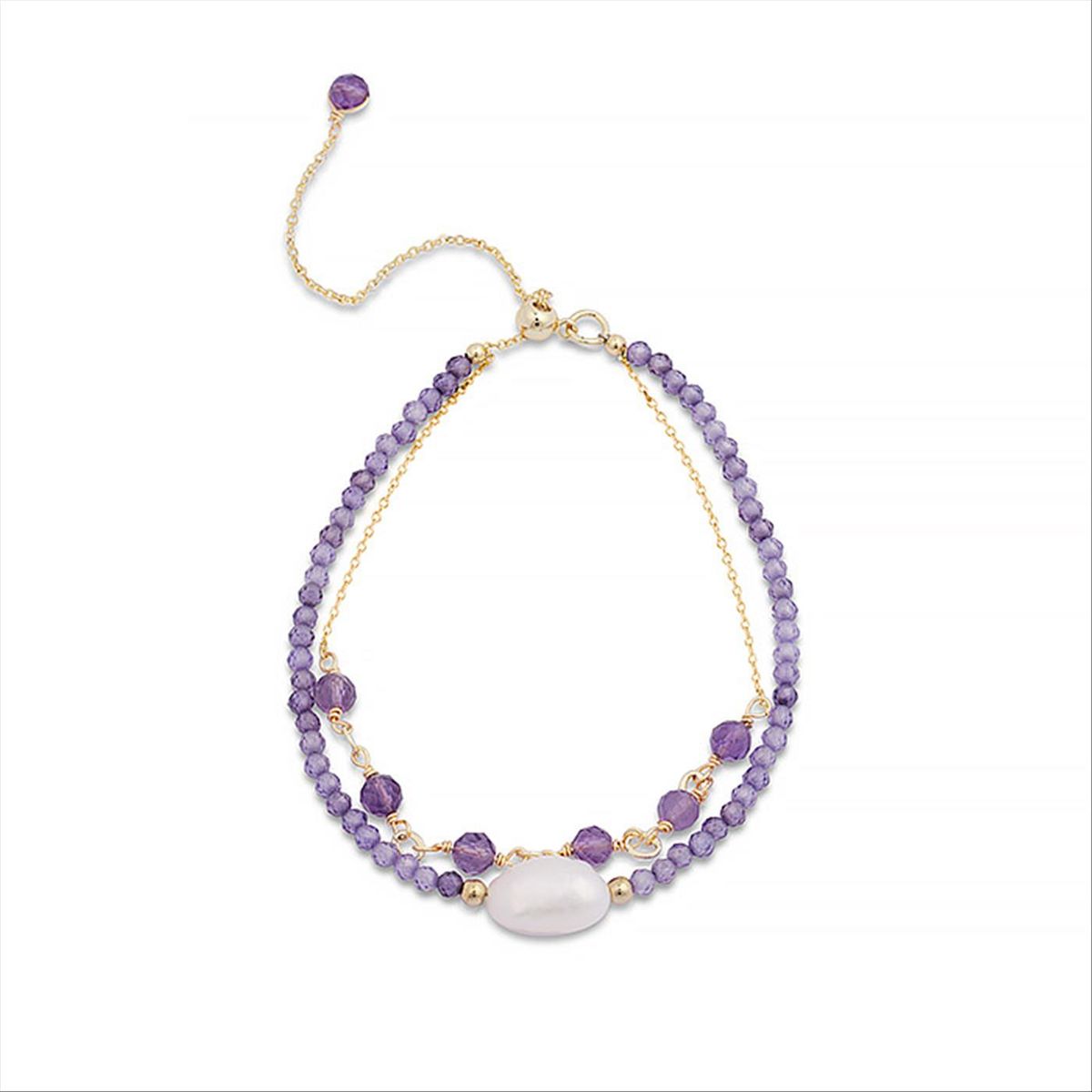 Zweireihiges Amethyst- und Perlenarmband