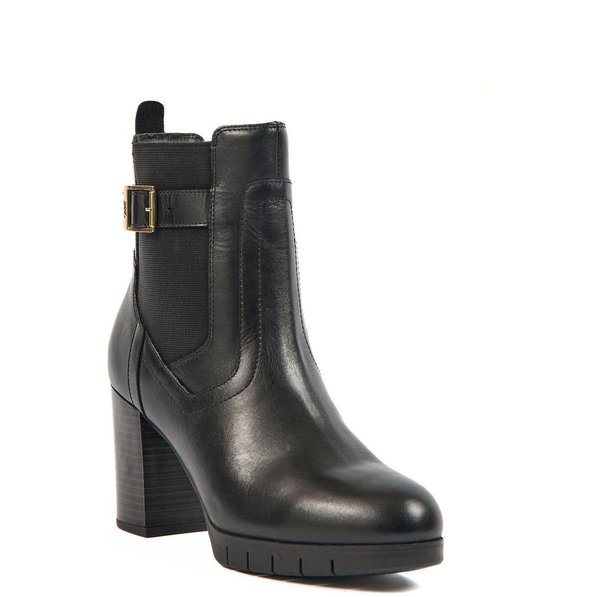 Leder-Plateau-Stiefeletten mit Schnalle